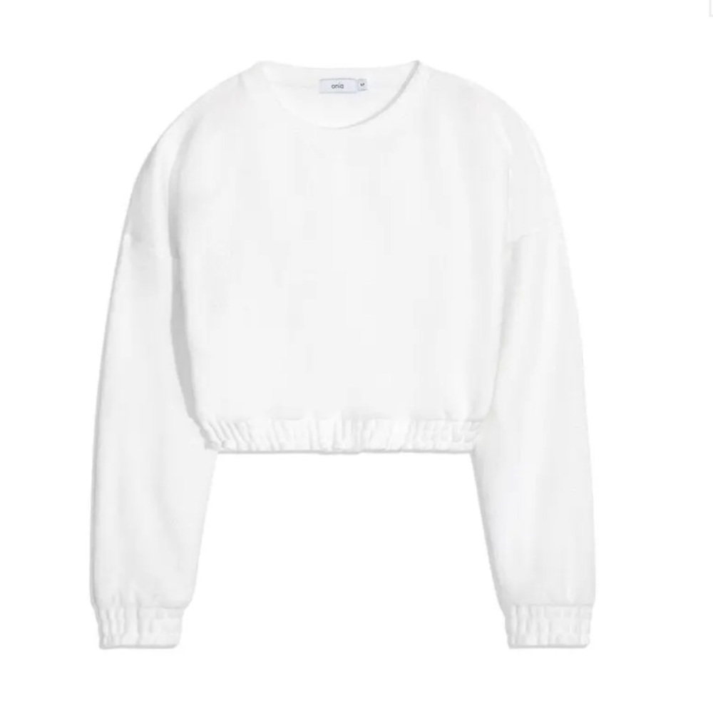 Onia Crop Cotton White Terry Sweatshirt
